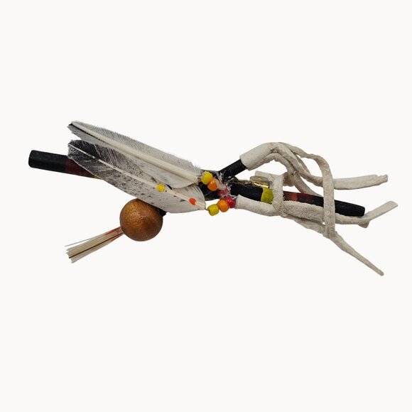 VTG Brooch Native American Feathered Boho Beaded Arrow Point Ethical Art to Wear - Picture 2 of 12